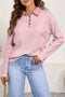 Thermal Knit Polo Collar Patchwork Long Sleeve Casual Top